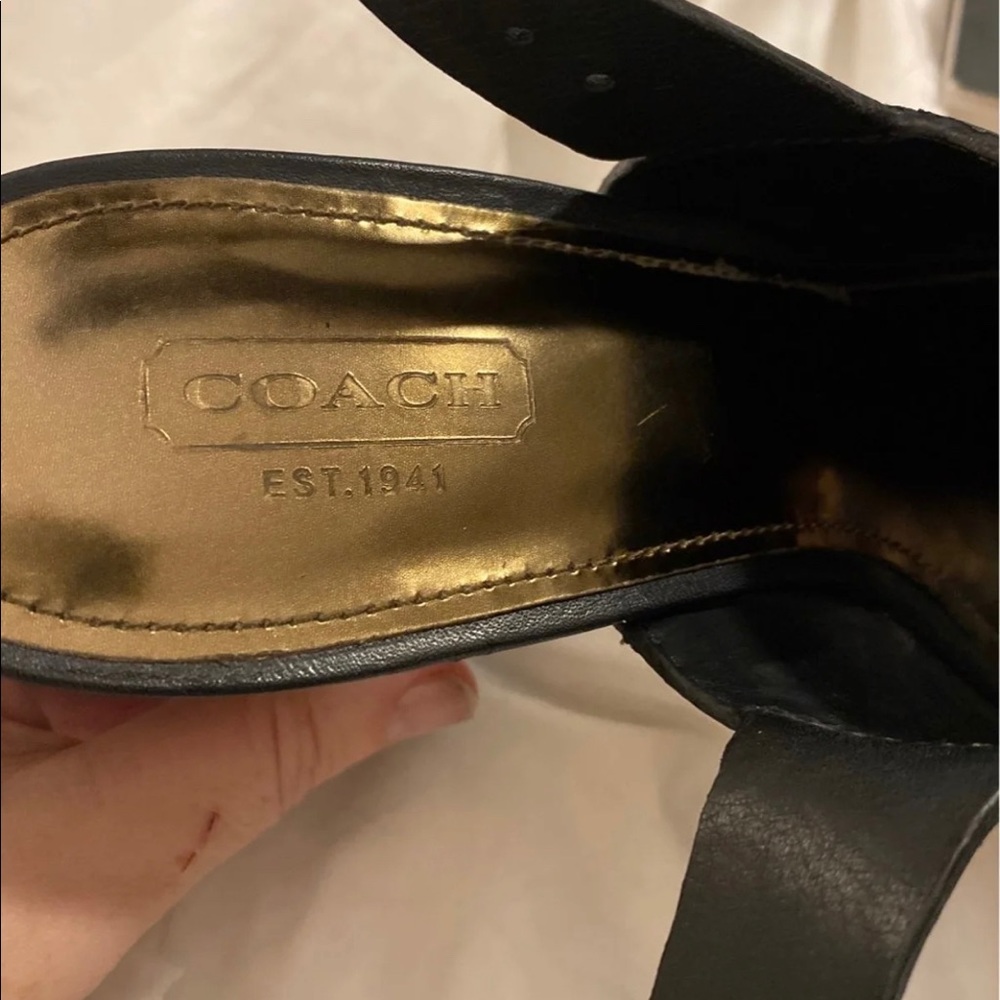 Coach wedge black leather sandals size 8 - Picture 4 of 5